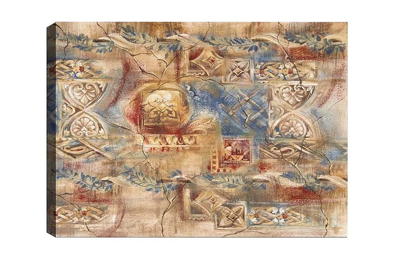 Canvastavla - Abstrakt komposition med dekorativa mönster och texturer, Beige / Blå / Röd