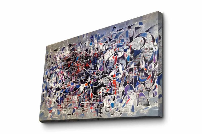 Canvastavla - Abstrakt komposition med dynamiska linjer och former - Mörkblå / Röd / Vit - Inredning & dekor - Tavlor & konst - Canvastavla