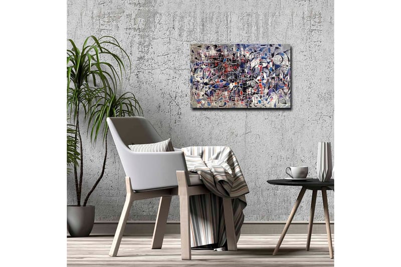 Canvastavla - Abstrakt komposition med dynamiska linjer och former - Mörkblå / Röd / Vit - Inredning & dekor - Tavlor & konst - Canvastavla