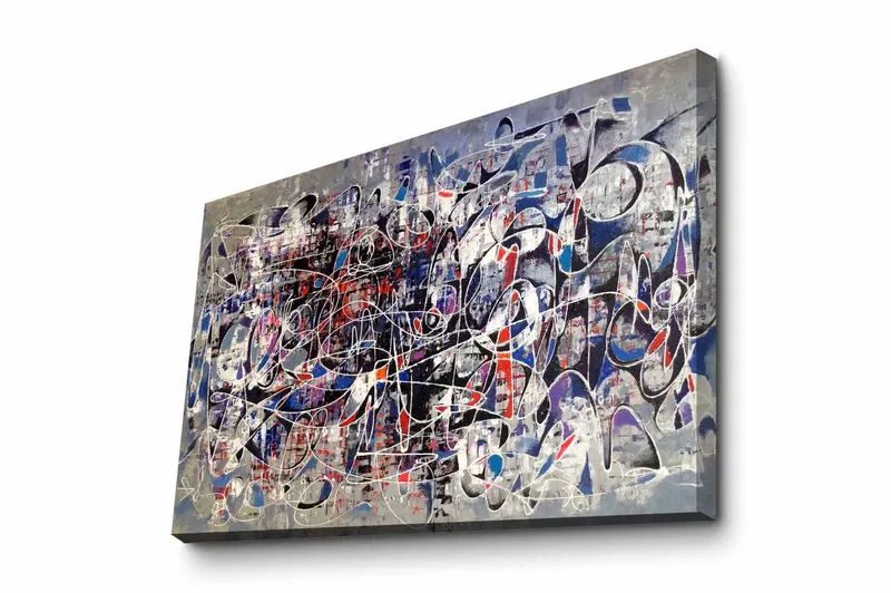 Canvastavla - Abstrakt komposition med dynamiska linjer och former - Mörkblå / Röd / Vit - Inredning & dekor - Tavlor & konst - Canvastavla