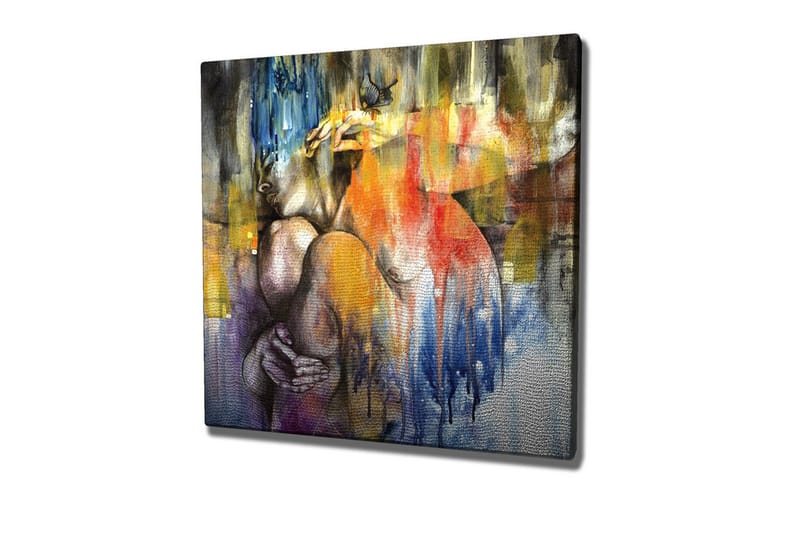 Canvastavla - Abstrakt komposition med en kvinna som omfamnar sig själv - Blå / Orange / Lila - Inredning & dekor - Tavlor & konst - Canvastavla