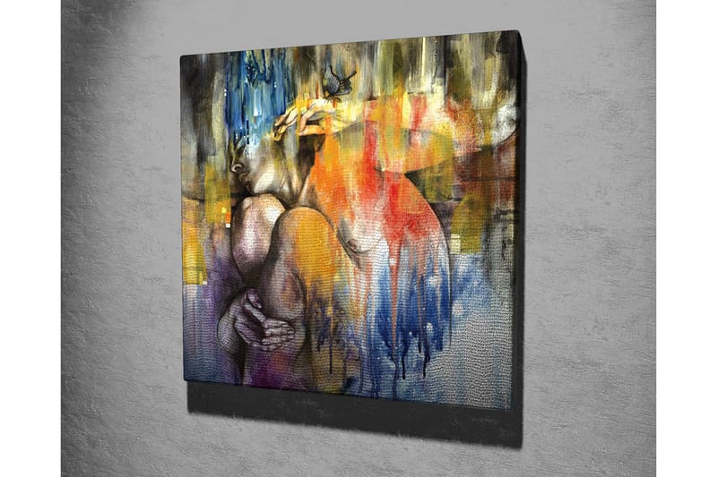 Canvastavla - Abstrakt komposition med en kvinna som omfamnar sig själv - Blå / Orange / Lila - Inredning & dekor - Tavlor & konst - Canvastavla