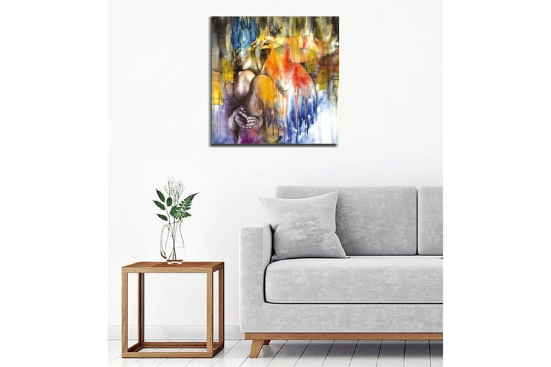 Canvastavla - Abstrakt komposition med en kvinna som omfamnar sig själv - Blå / Orange / Lila - Inredning & dekor - Tavlor & konst - Canvastavla