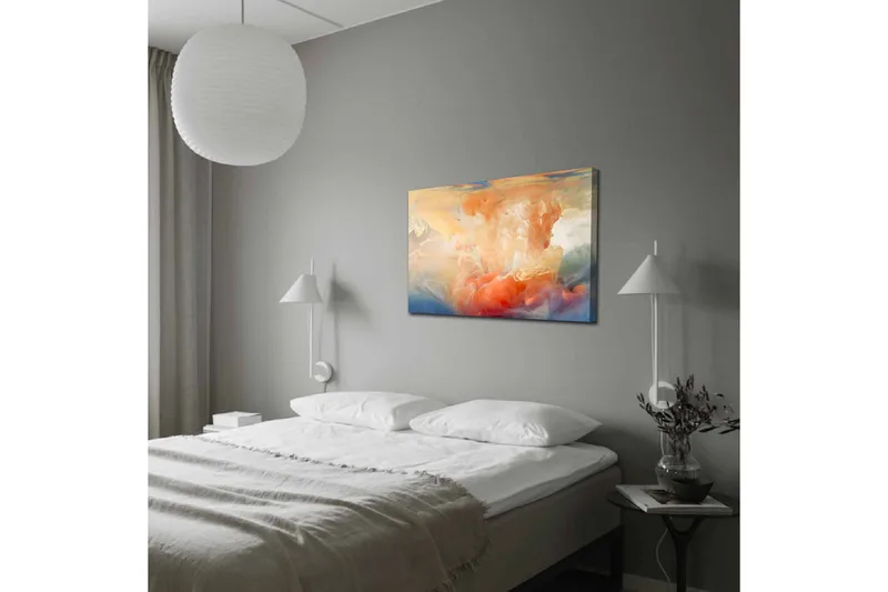 Canvastavla - Abstrakt komposition med färgade svallningar - Orange / Blå / Beige - Inredning & dekor - Tavlor & konst - Canvastavla