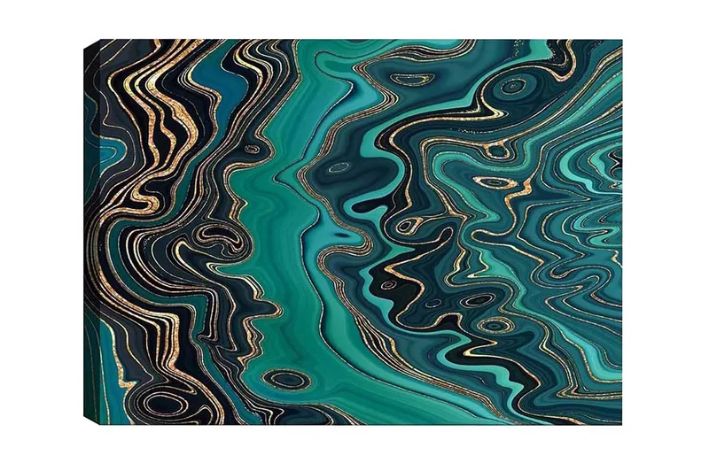 Canvastavla - Abstrakt komposition med flödande mönster i gröna nyanser - Mörkgrön / Turkos / Guld - Inredning & dekor - Tavlor & konst - Canvastavla