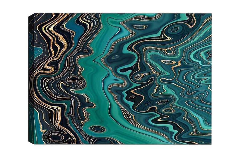 Canvastavla - Abstrakt komposition med flödande mönster i gröna nyanser - Mörkgrön / Turkos / Guld - Inredning & dekor - Tavlor & konst - Canvastavla