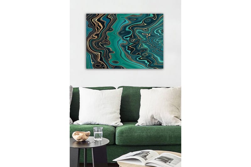 Canvastavla - Abstrakt komposition med flödande mönster i gröna nyanser - Mörkgrön / Turkos / Guld - Inredning & dekor - Tavlor & konst - Canvastavla