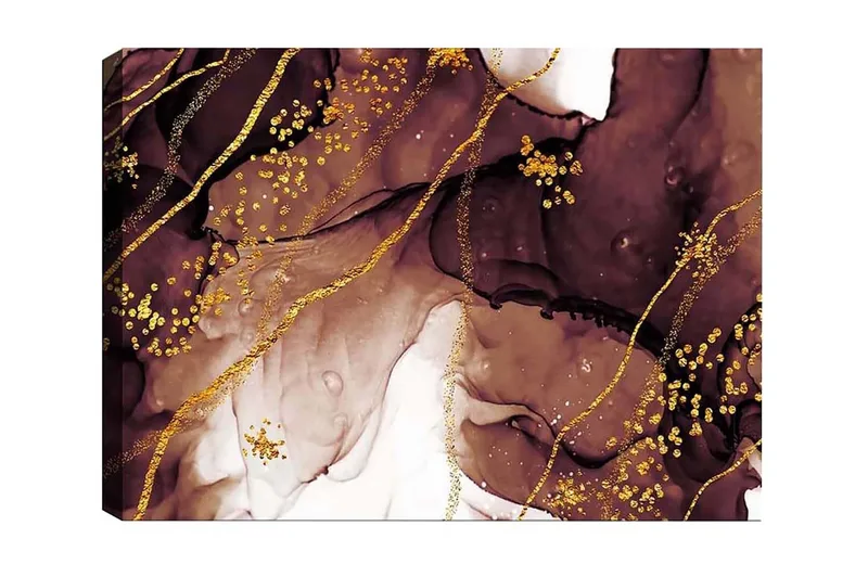 Canvastavla - Abstrakt komposition med flytande bruna och gyllene former, Mörkbrun / Guld / Ljusbeige