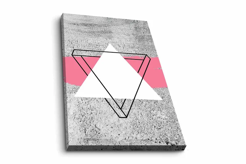 Canvastavla - Abstrakt komposition med geometriska former, Grå / Vit / Rosa