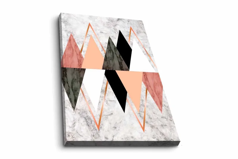 Canvastavla - Abstrakt komposition med geometriska former i kontrasterande färger, Svart / Rosa / Beige