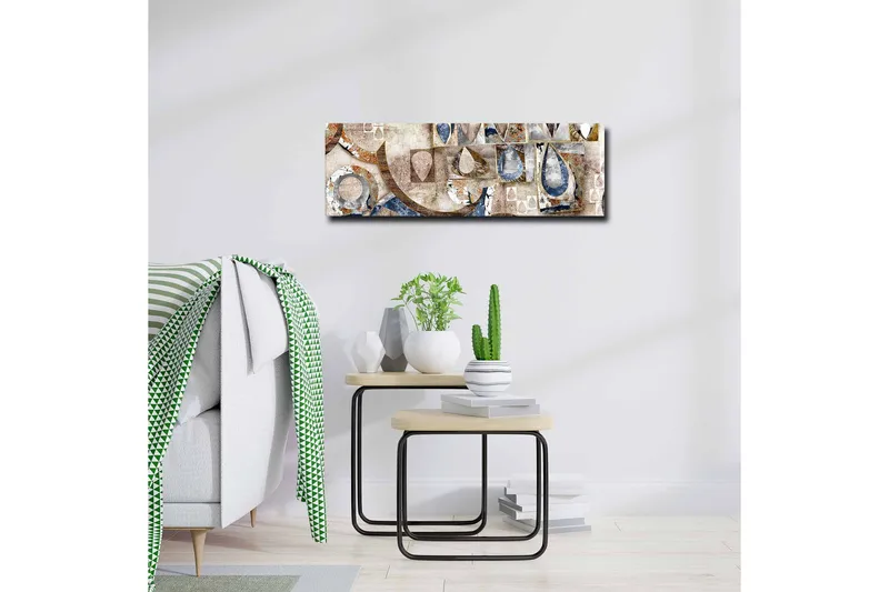 Canvastavla - Abstrakt komposition med geometriska former och droppar - Blå / Beige / Brun - Inredning & dekor - Tavlor & konst - Canvastavla