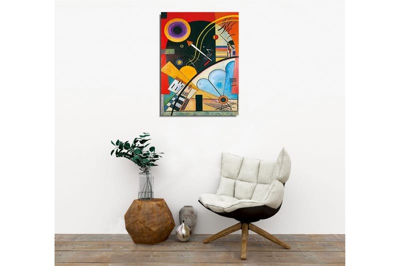 Canvastavla - Abstrakt komposition med geometriska former och färgglada cirklar - Mörkgrön / Orange / Gul - Inredning & dekor - Tavlor & konst - Canvastavla