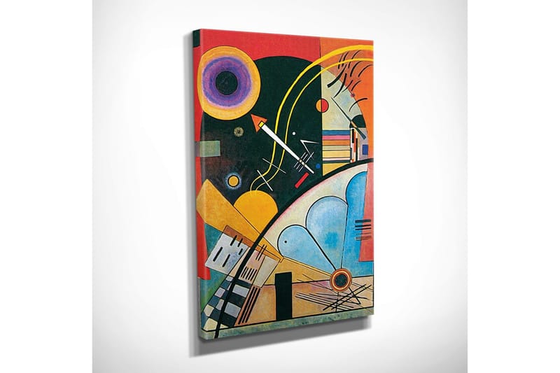 Canvastavla - Abstrakt komposition med geometriska former och färgglada cirklar - Mörkgrön / Orange / Gul - Inredning & dekor - Tavlor & konst - Canvastavla