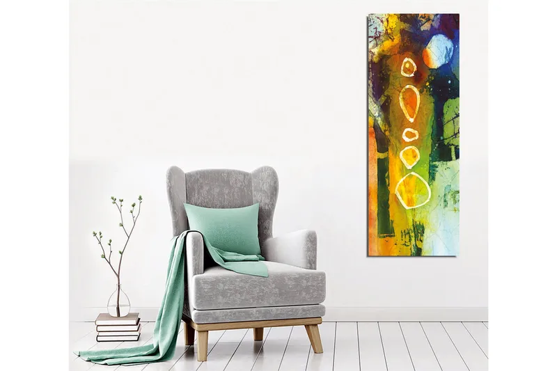Canvastavla - Abstrakt komposition med geometriska former och färgglada inslag - Grön / Orange / Blå - Inredning & dekor - Tavlor & konst - Canvastavla