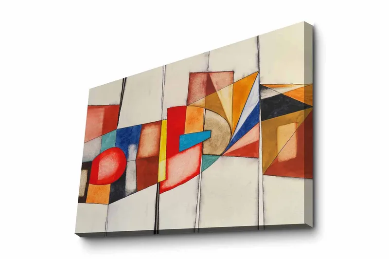 Canvastavla - Abstrakt komposition med geometriska former och starka färger, Röd / Blå / Orange