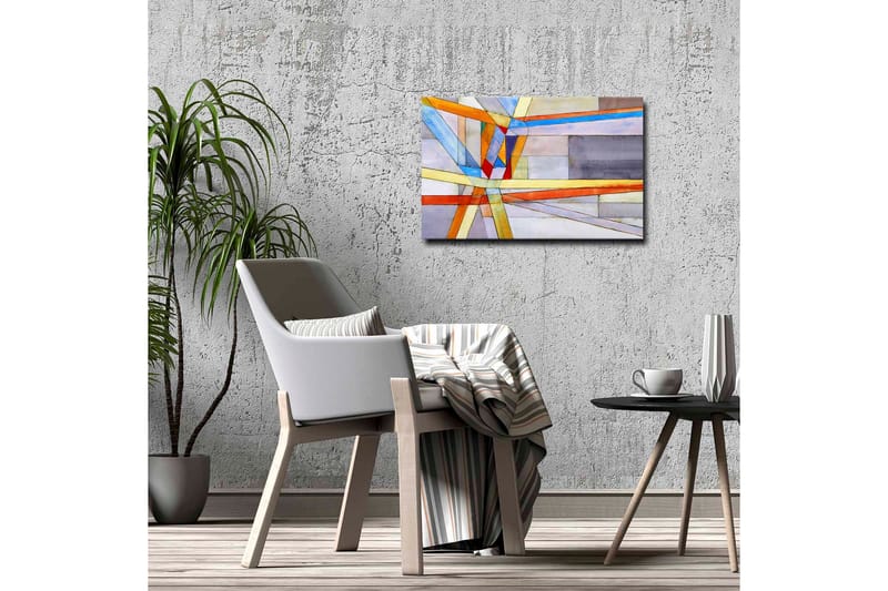 Canvastavla - Abstrakt komposition med geometriska linjer och former - Blå / Orange / Grå - Inredning & dekor - Tavlor & konst - Canvastavla