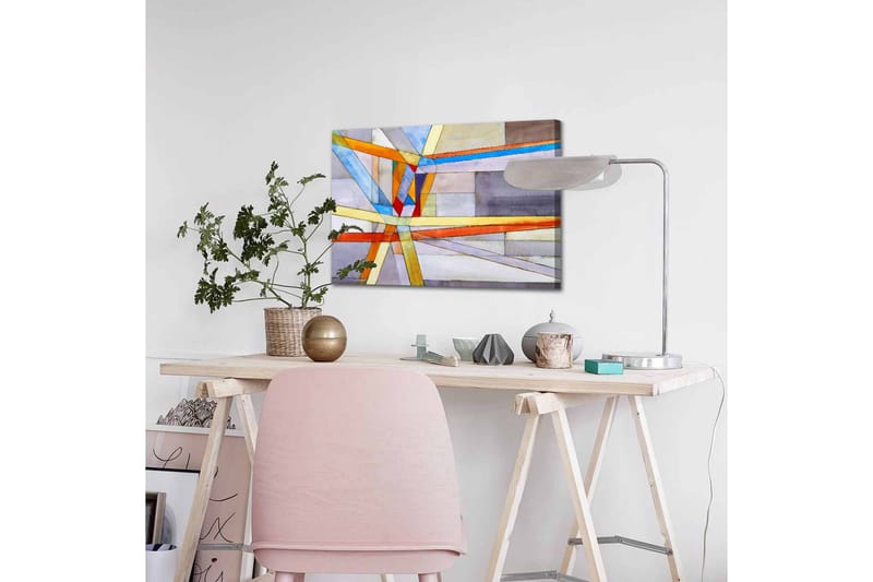 Canvastavla - Abstrakt komposition med geometriska linjer och former - Blå / Orange / Grå - Inredning & dekor - Tavlor & konst - Canvastavla