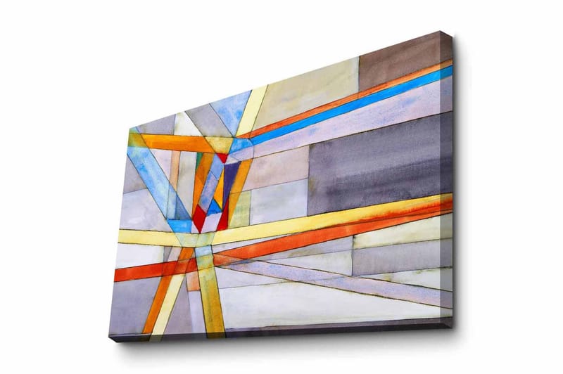 Canvastavla - Abstrakt komposition med geometriska linjer och former, Blå / Orange / Grå