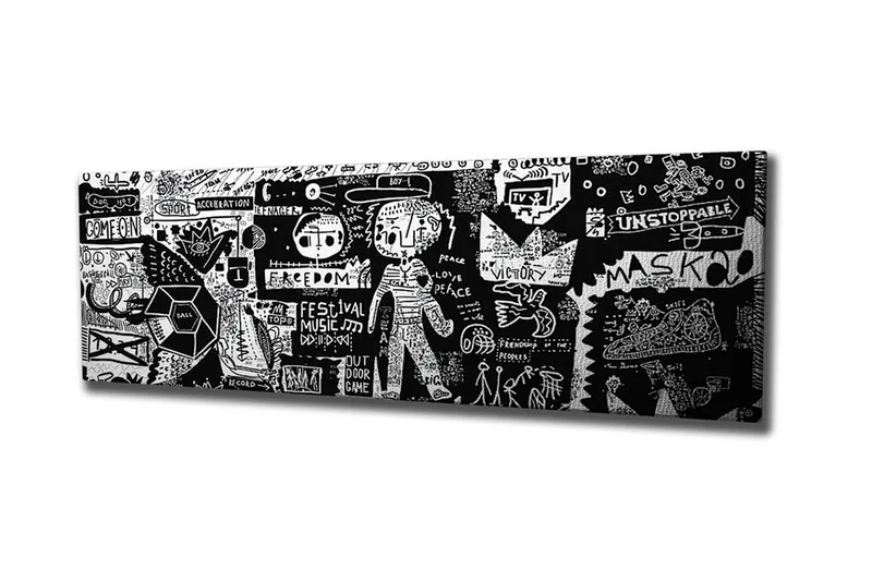 Canvastavla - Abstrakt komposition med grafiska element och texturer, Svart / Vitt