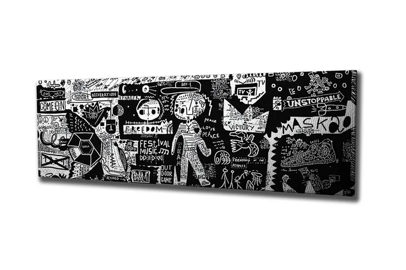 Canvastavla - Abstrakt komposition med grafiska element och texturer, Svart / Vitt