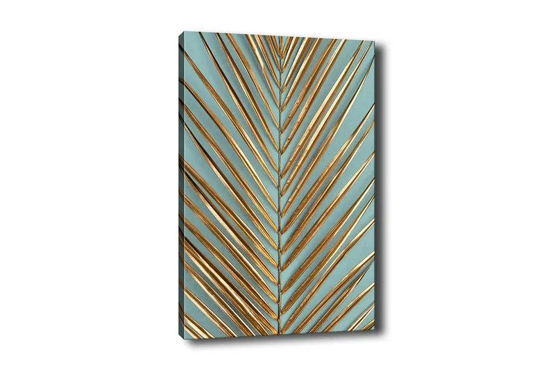 Canvastavla - Abstrakt komposition med gyllene bladformer - Guld / Turkos - Inredning & dekor - Tavlor & konst - Canvastavla
