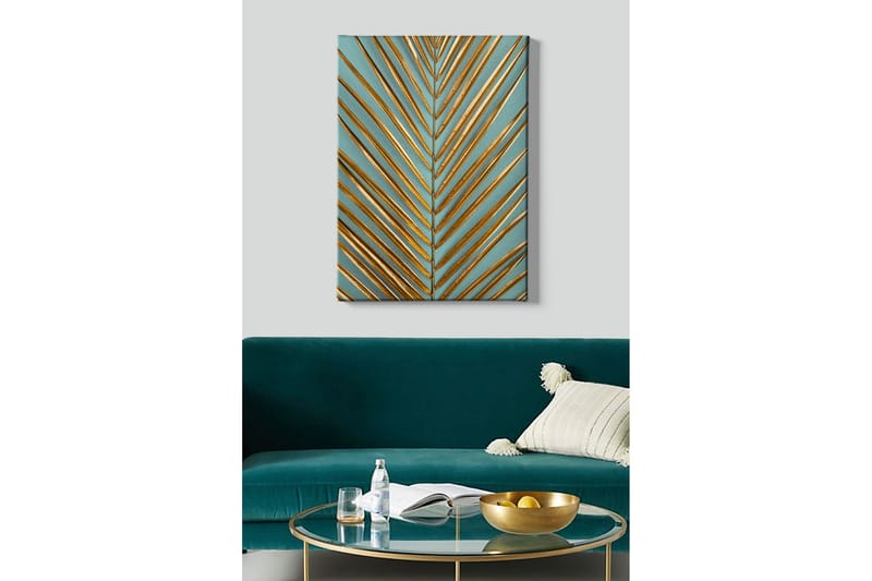 Canvastavla - Abstrakt komposition med gyllene bladformer - Guld / Turkos - Inredning & dekor - Tavlor & konst - Canvastavla