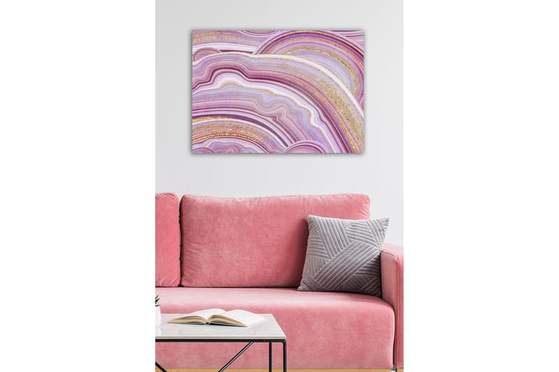 Canvastavla - Abstrakt komposition med mjuka, vågiga linjer i lila toner - Lila / Vit / Guld - Inredning & dekor - Tavlor & konst - Canvastavla