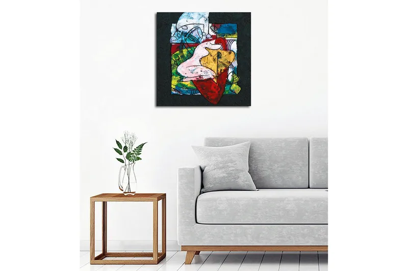 Canvastavla - Abstrakt komposition med organiska former och färgglada inslag - Röd / Grön / Gul - Inredning & dekor - Tavlor & konst - Canvastavla