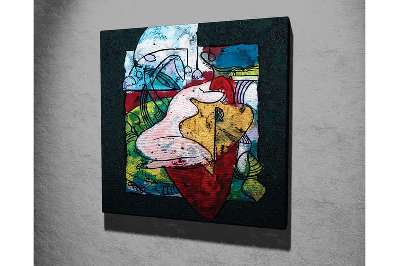 Canvastavla - Abstrakt komposition med organiska former och färgglada inslag - Röd / Grön / Gul - Inredning & dekor - Tavlor & konst - Canvastavla