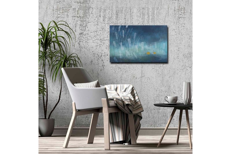 Canvastavla - Abstrakt komposition med regndroppar och gyllene cirklar - Mörkblå / Ljusblå / Gul - Inredning & dekor - Tavlor & konst - Canvastavla