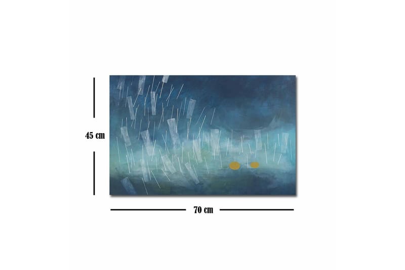 Canvastavla - Abstrakt komposition med regndroppar och gyllene cirklar - Mörkblå / Ljusblå / Gul - Inredning & dekor - Tavlor & konst - Canvastavla