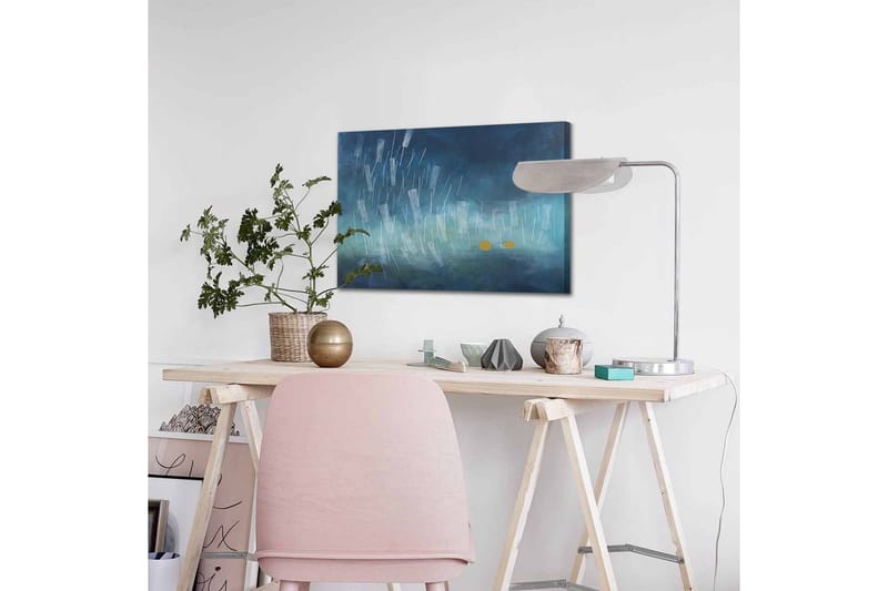 Canvastavla - Abstrakt komposition med regndroppar och gyllene cirklar - Mörkblå / Ljusblå / Gul - Inredning & dekor - Tavlor & konst - Canvastavla