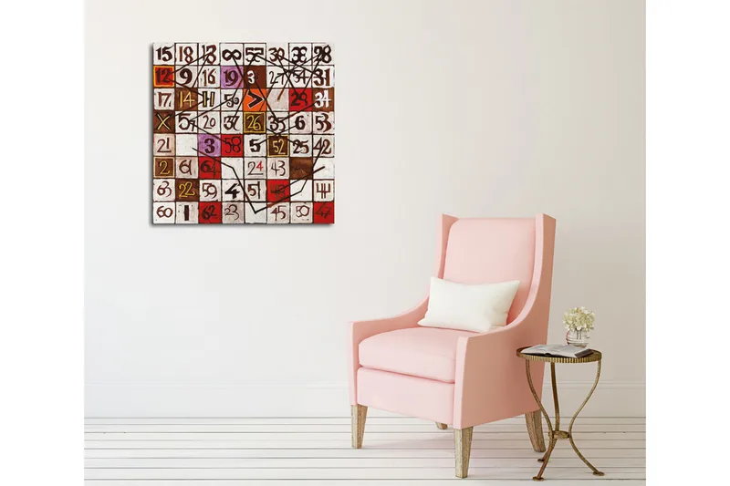 Canvastavla - Abstrakt komposition med siffror och linjer - Röd / Brun / Vit - Inredning & dekor - Tavlor & konst - Canvastavla