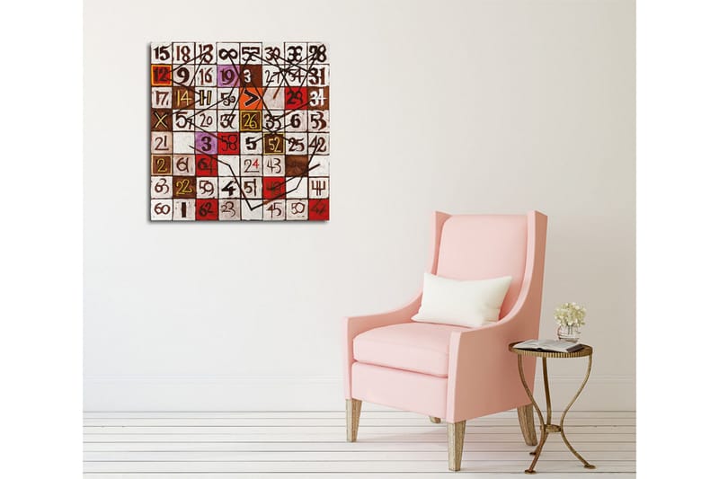 Canvastavla - Abstrakt komposition med siffror och linjer - Röd / Brun / Vit - Inredning & dekor - Tavlor & konst - Canvastavla