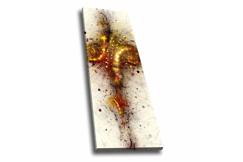 Canvastavla - Abstrakt komposition med spiraler och stjärnliknande element, Guld / Röd / Svart