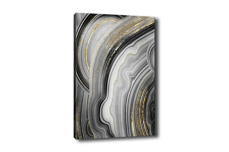 Canvastavla - Abstrakt komposition med svarta och gråa mönster - Svart / Grå / Guld - Inredning & dekor - Tavlor & konst - Canvastavla