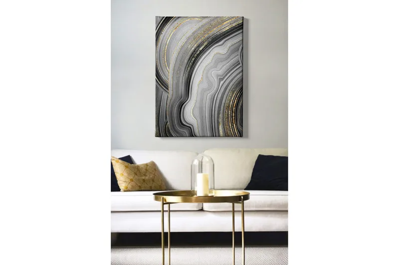 Canvastavla - Abstrakt komposition med svarta och gråa mönster - Svart / Grå / Guld - Inredning & dekor - Tavlor & konst - Canvastavla