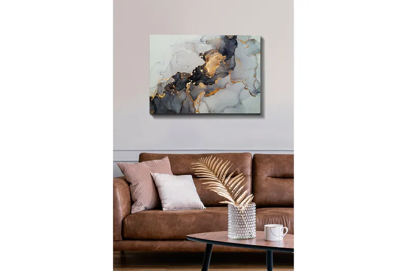 Canvastavla - Abstrakt komposition med svarta och gyllene inslag - Svart / Guld / Grå - Inredning & dekor - Tavlor & konst - Canvastavla