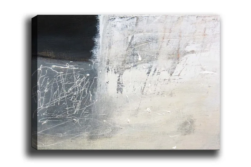 Canvastavla - Abstrakt komposition med svarta och vita inslag, Svart / Vitt / Grått