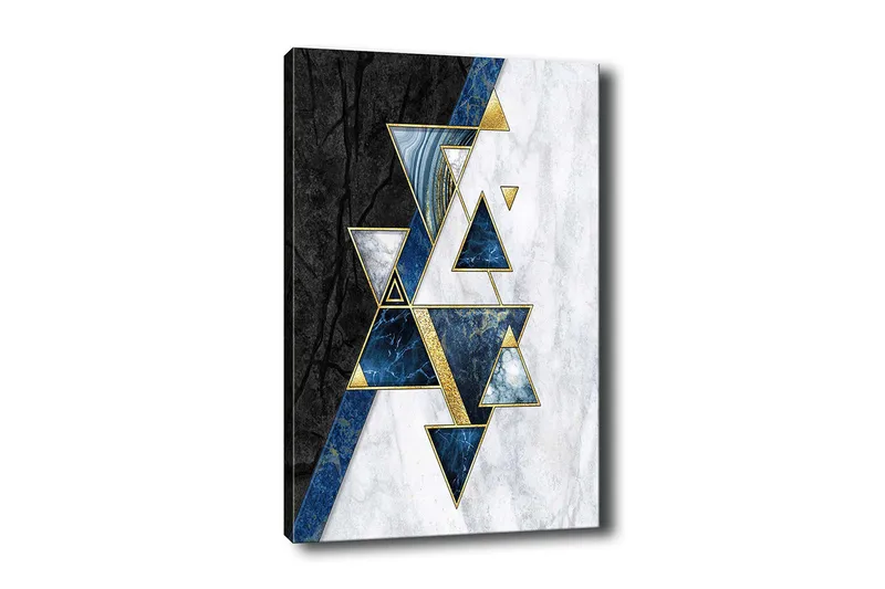 Canvastavla - Abstrakt komposition med trianglar och geometriska former, Svart / Blå / Vit