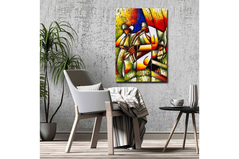 Canvastavla - Abstrakt komposition med två figurer som håller i en cirkel - Grön / Röd / Gul - Inredning & dekor - Tavlor & konst - Canvastavla