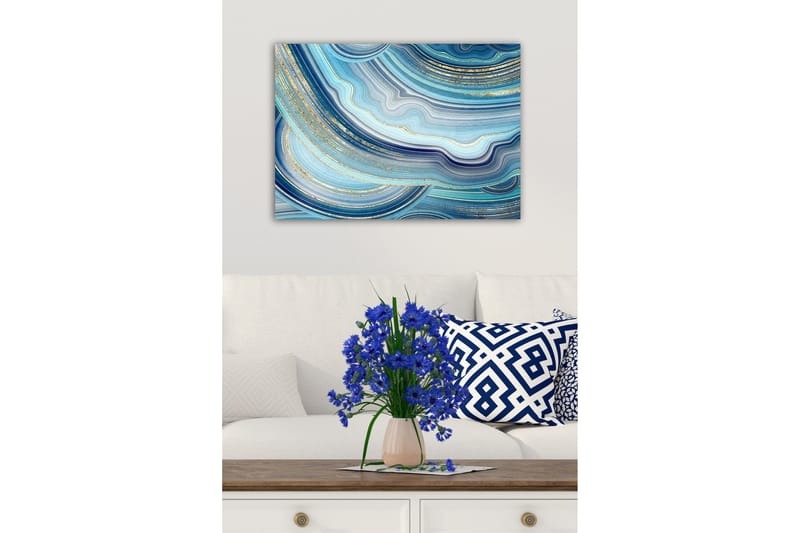 Canvastavla - Abstrakt komposition med vågiga linjer i blå nyanser - Blå / Turkos / Guld - Inredning & dekor - Tavlor & konst - Canvastavla