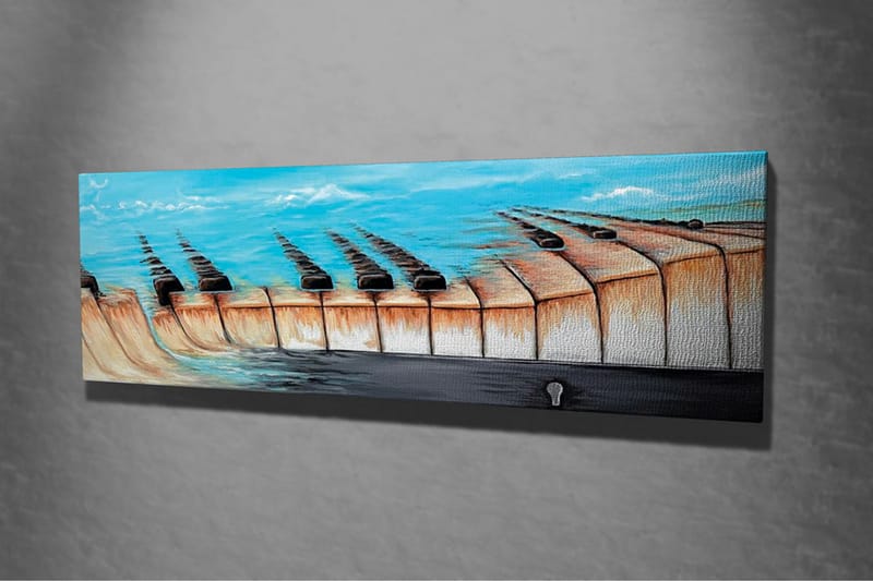 Canvastavla - Abstrakt landskap med en sjö och geometriska former - Blå / Beige / Svart - Inredning & dekor - Tavlor & konst - Canvastavla