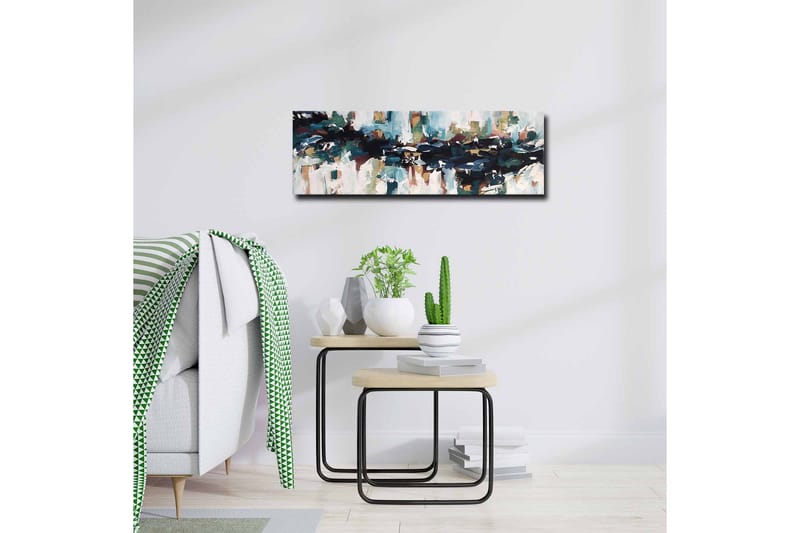 Canvastavla - Abstrakt landskap med flytande former och färger - Mörkblå / Turkos / Beige - Inredning & dekor - Tavlor & konst - Canvastavla