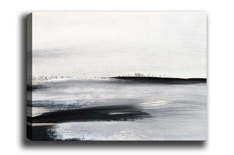 Canvastavla - Abstrakt landskap med mjuka linjer och nyanser av grått, Vit / Svart / Grå