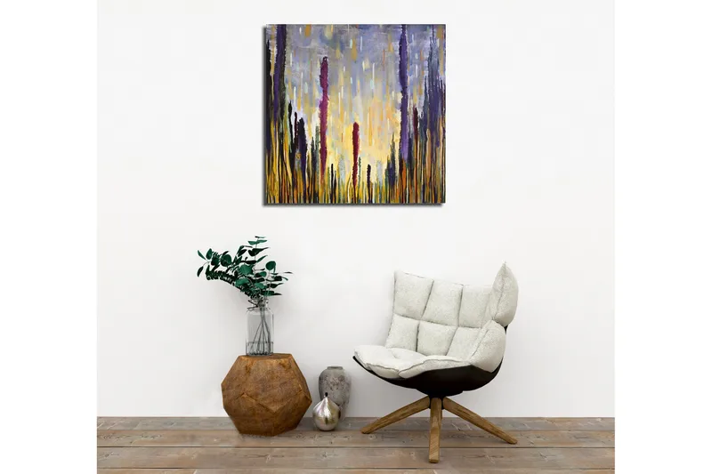 Canvastavla - Abstrakt landskap med vertikala former - Lila / Guld / Grön - Inredning & dekor - Tavlor & konst - Canvastavla