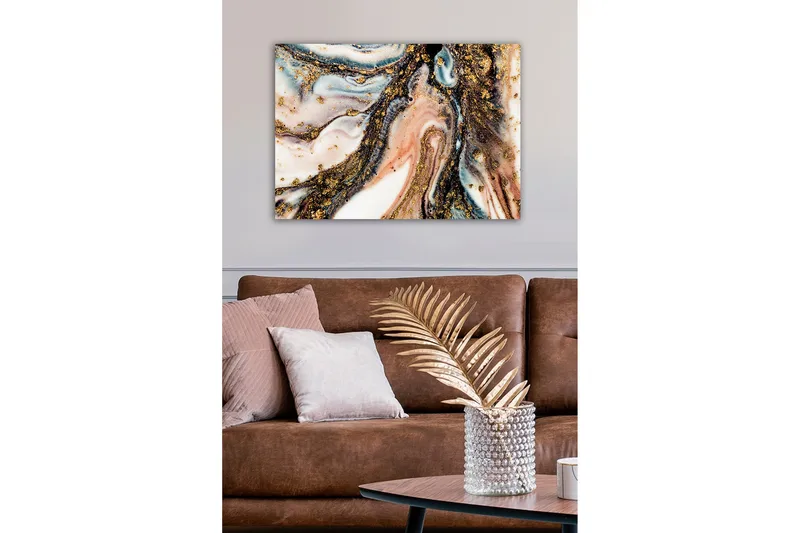 Canvastavla - Abstrakt mönster med svarta och gyllene inslag - Guld / Svart / Rosa - Inredning & dekor - Tavlor & konst - Canvastavla