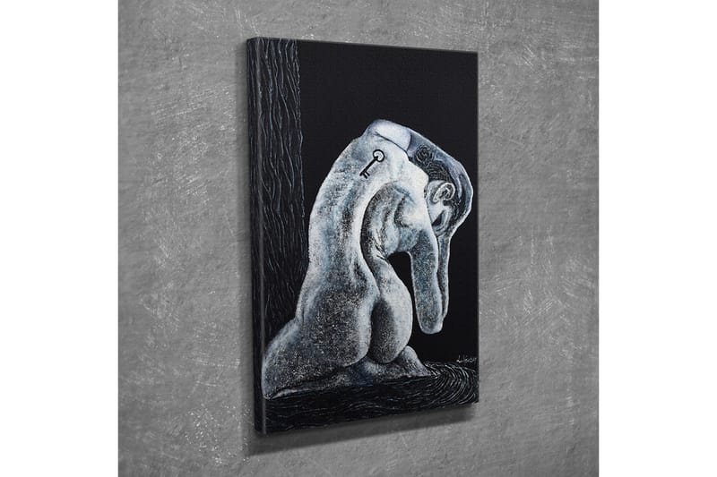 Canvastavla - Abstrakt skulptur av en sittande figur med en nyckel på ryggen - Svart / Grå / Vit - Inredning & dekor - Tavlor & konst - Canvastavla