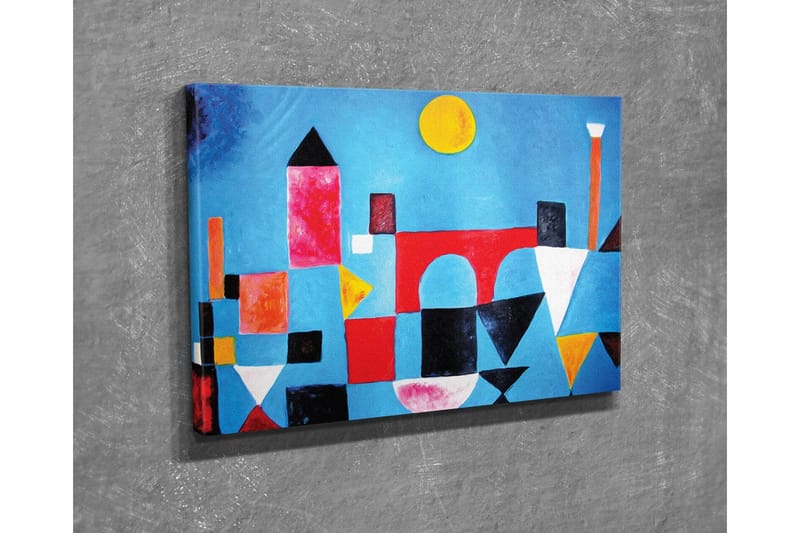 Canvastavla - Abstrakt stadslandskap med geometriska former och färgglada byggnader - Blå / Röd / Svart - Inredning & dekor - Tavlor & konst - Canvastavla