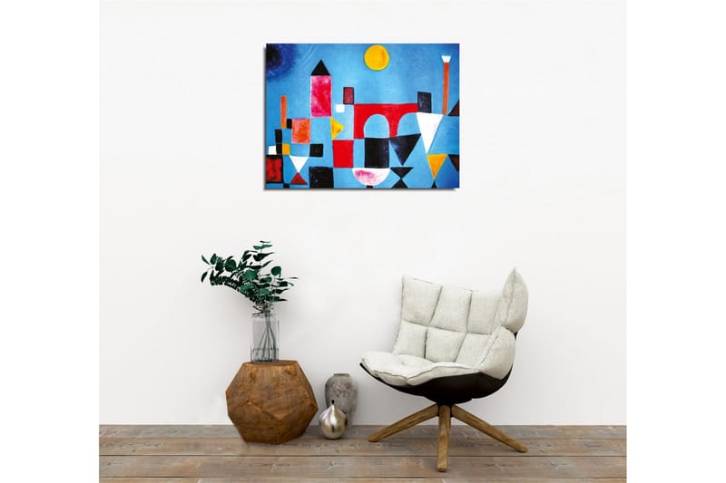 Canvastavla - Abstrakt stadslandskap med geometriska former och färgglada byggnader - Blå / Röd / Svart - Inredning & dekor - Tavlor & konst - Canvastavla